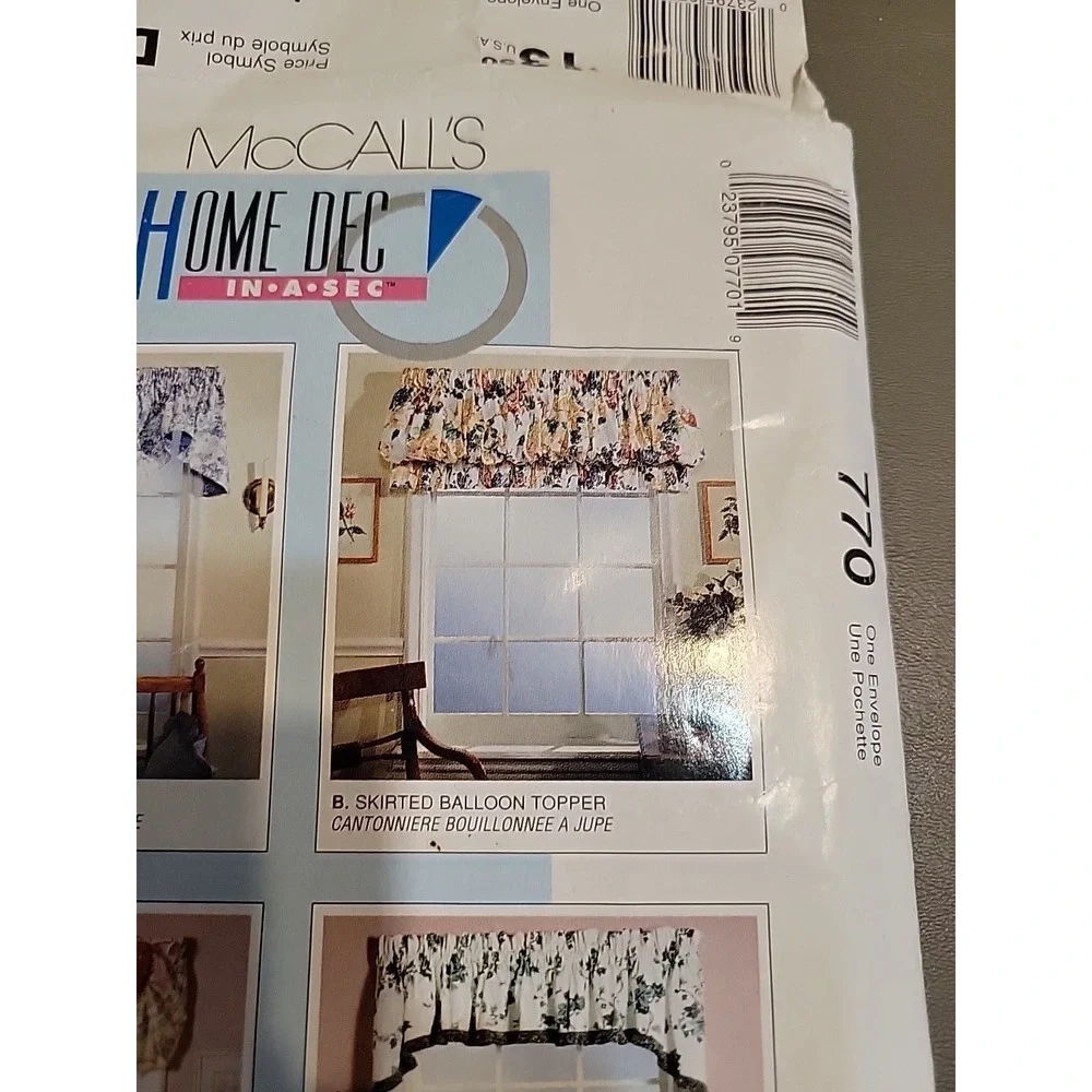 McCall's 770 HOME DECOR Uncut CAFE CURTAINS Bell & Balloon Toppers Valances